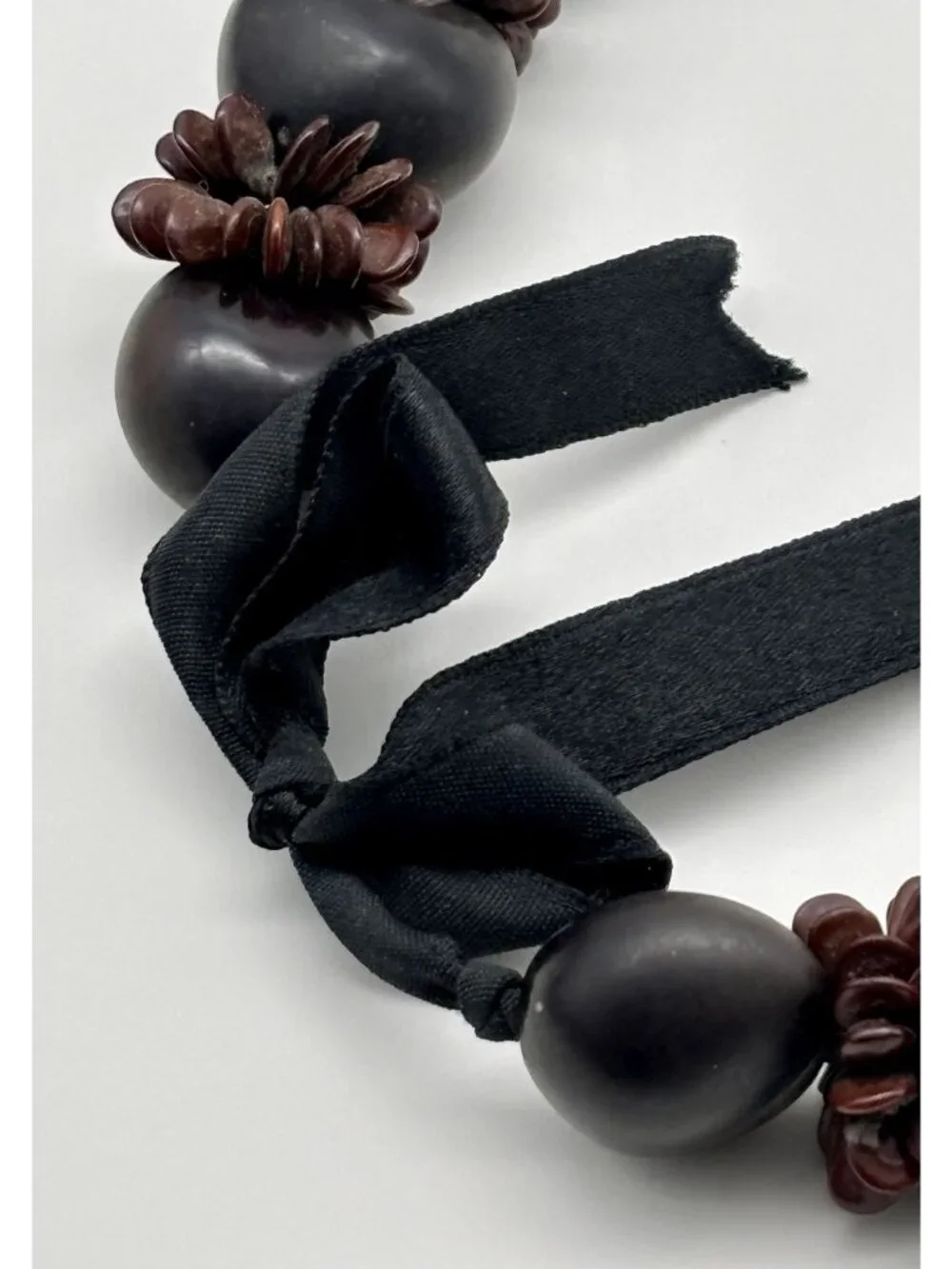 Vintage Hawaiian Lei Kukui Nut And Seeds Necklace With Ribbon Closure, Hand-Made - Picture 12 of 16